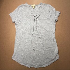 Michael Kors Gray Lace-Up Top Size Small Casual Tee